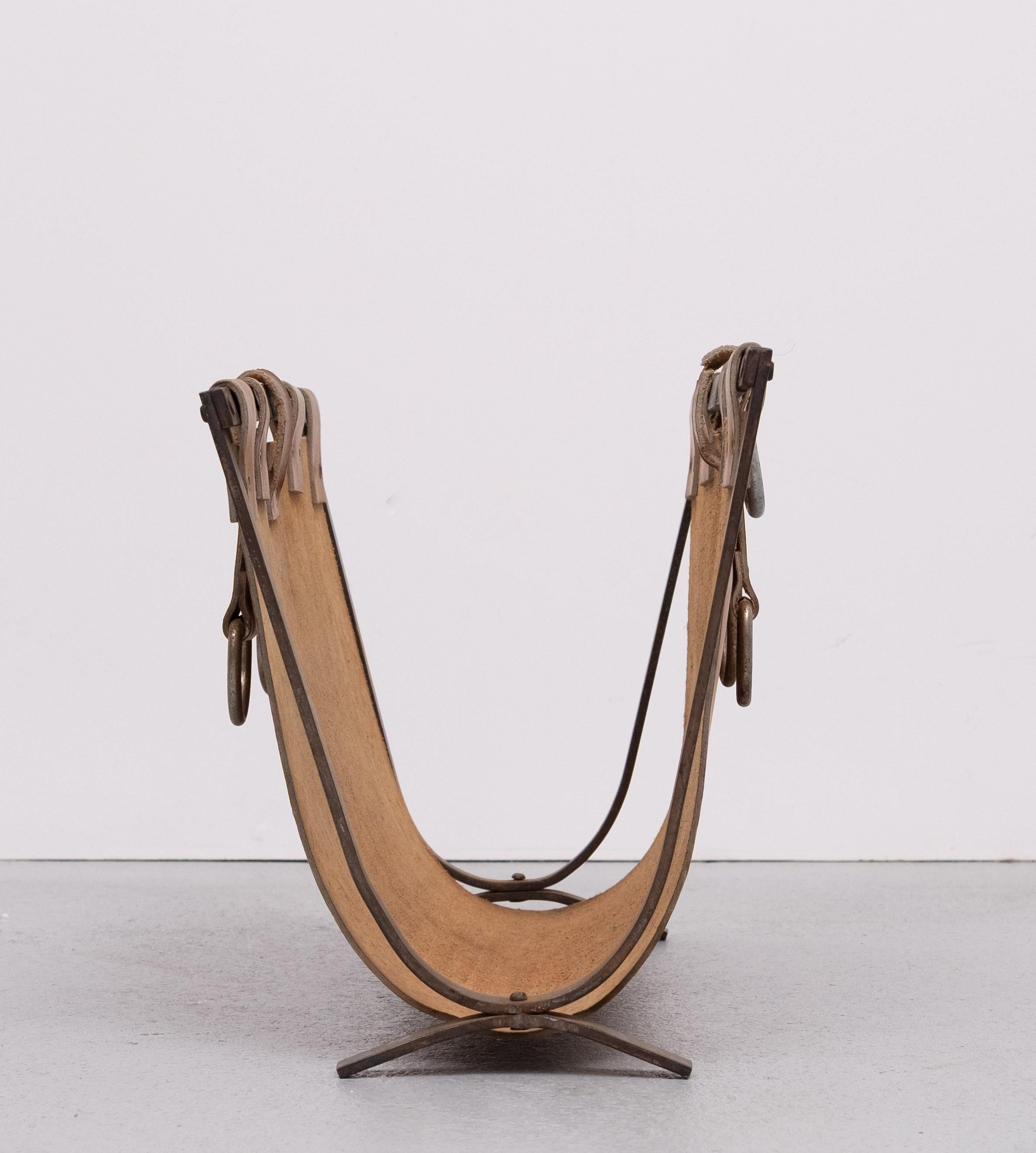 Mid-Century moderno Porta riviste in pelle Jacques  Adnet in stile anni '50 in vendita