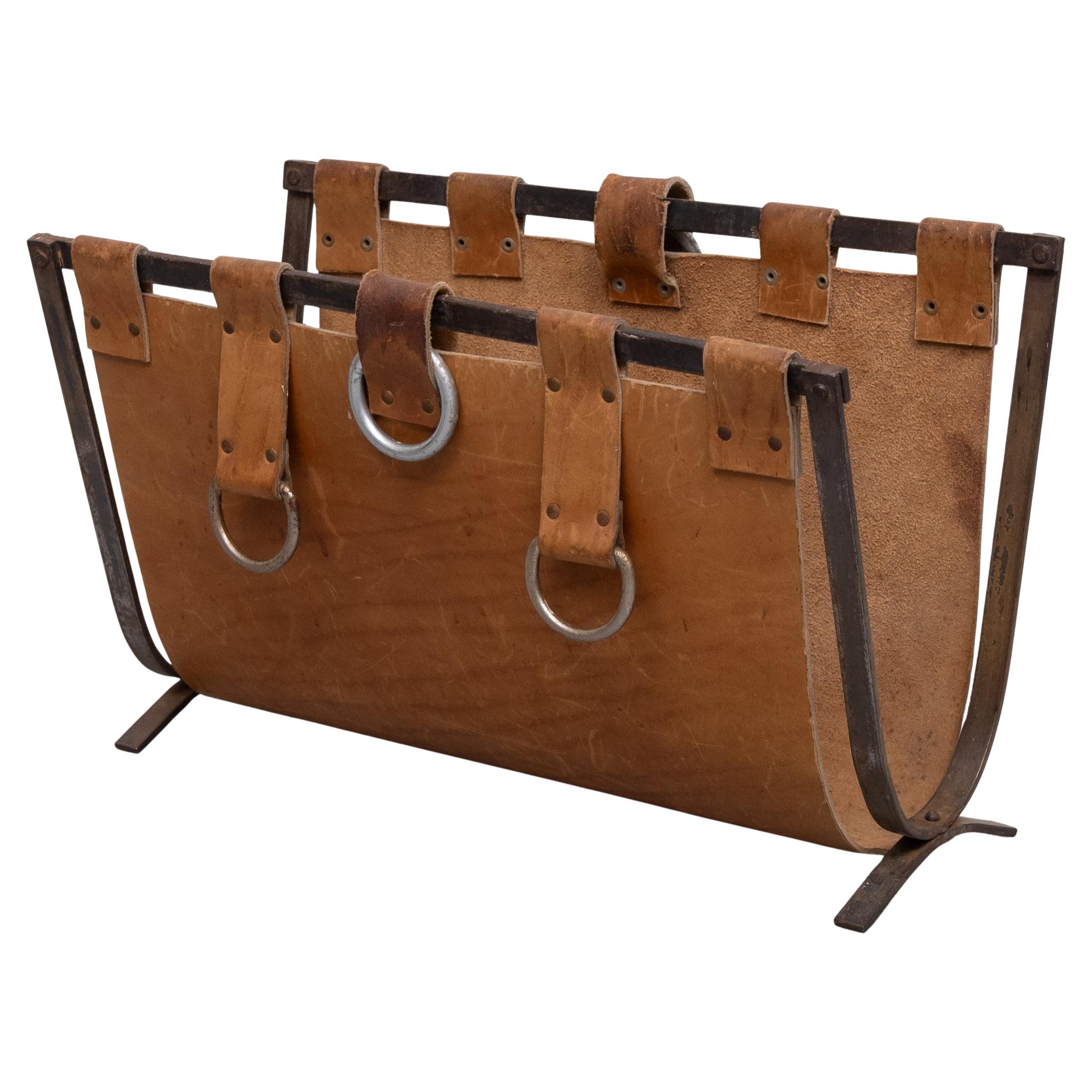 Leather magazine holder Jacques  Adnet in style 1950s