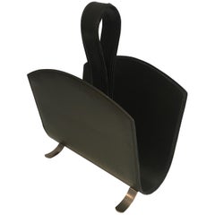 Leather Magazine Rack on a Brushed Steel Base, French, circa 1950