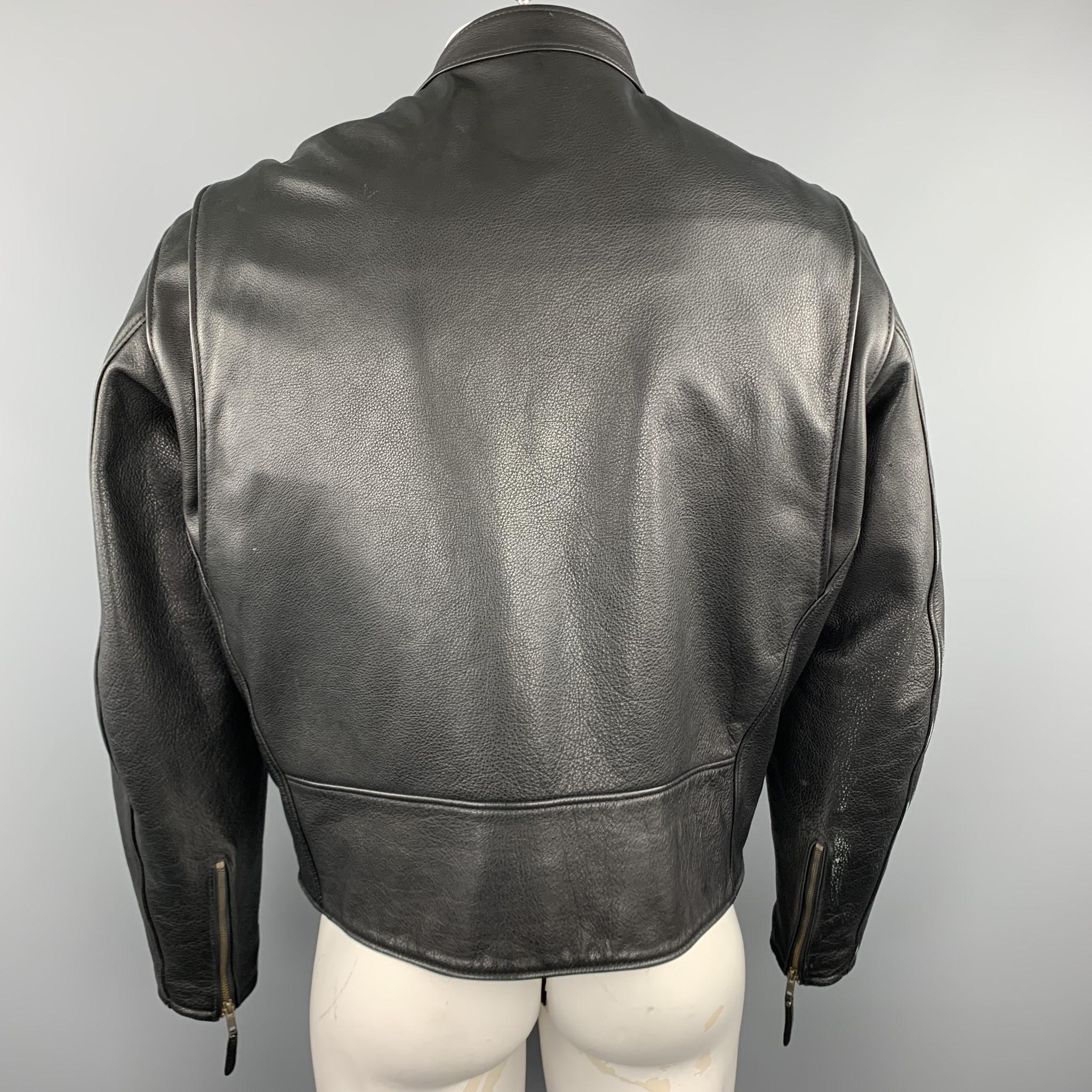 LEATHER MAN Size 46 Black Leather Tab Collar Zip Biker Jacket In Good Condition In San Francisco, CA