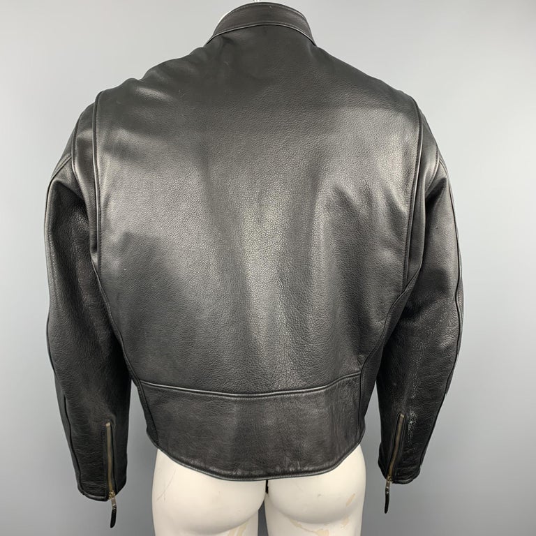 LEATHER MAN Size 46 Black Leather Tab Collar Zip Biker Jacket For Sale ...