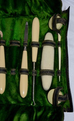 Leather Manicure Set with Vegetarian Ivory Handles
