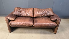 Leather Maralunga sofa by Vico Magistretti for Cassina, 1970s