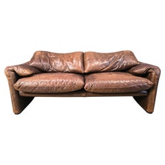 Leather Maralunga sofa by Vico Magistretti for Cassina, 1970s