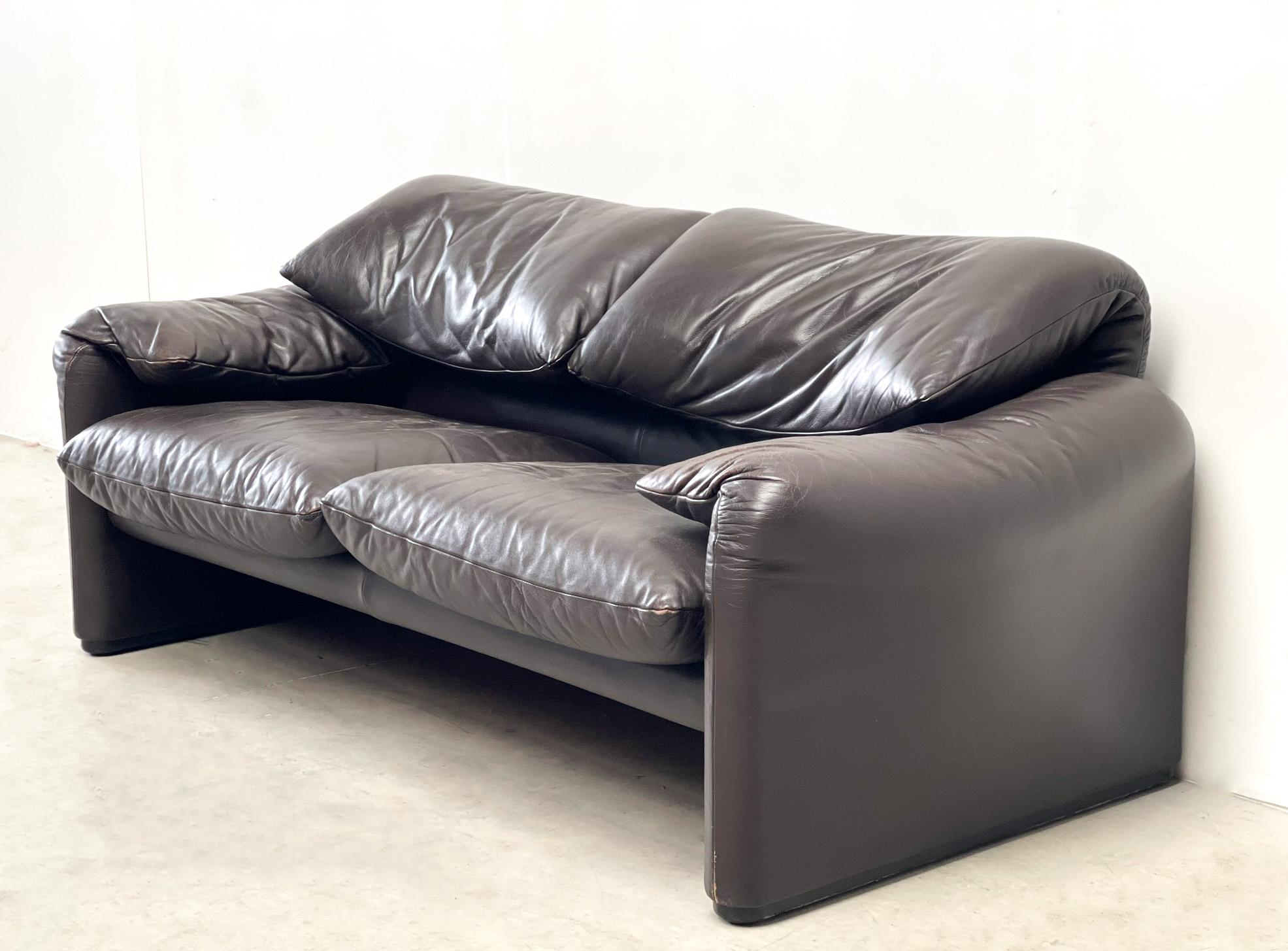Italian Leather Maralunga Sofa by Vico Magistretti for Cassina