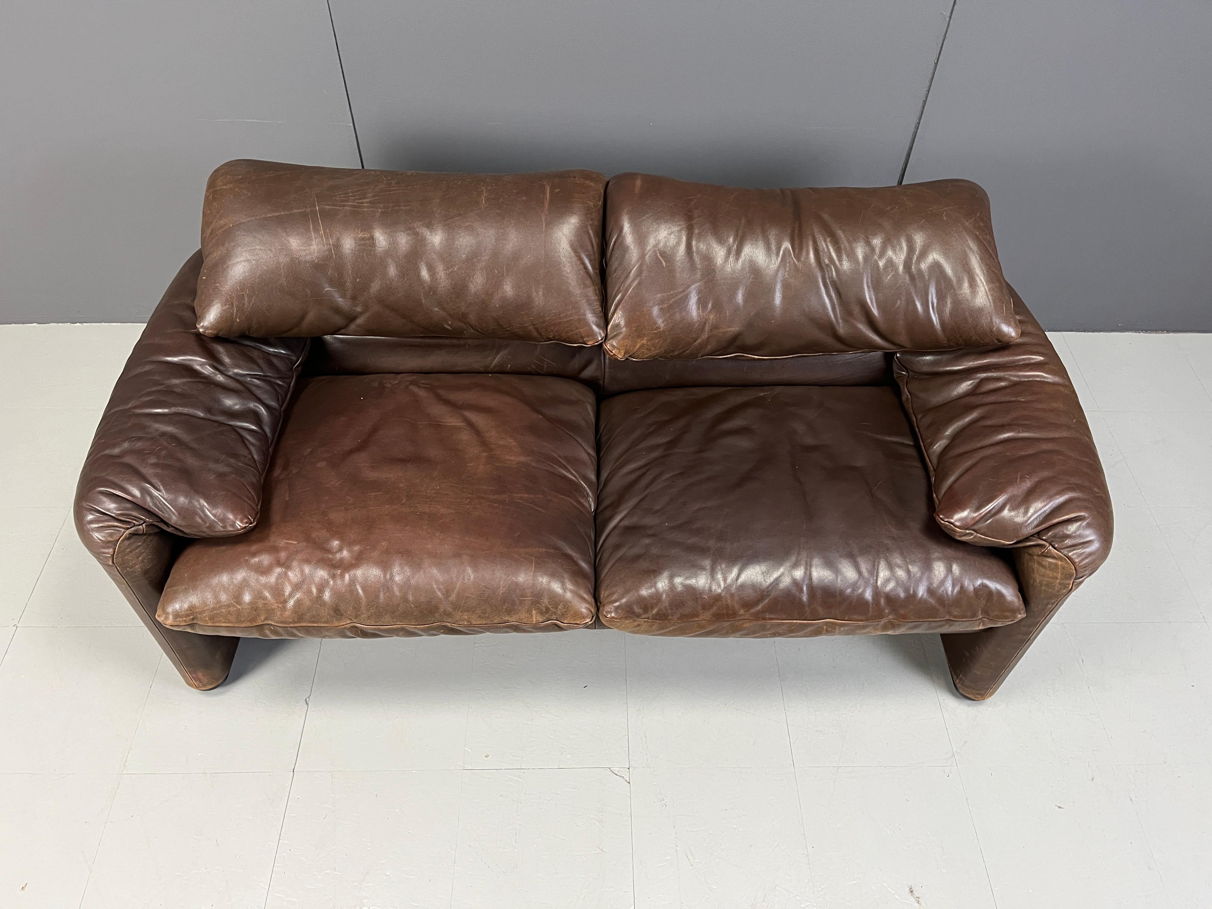 Italian Leather Maralunga sofa by Vico Magistretti for Cassina