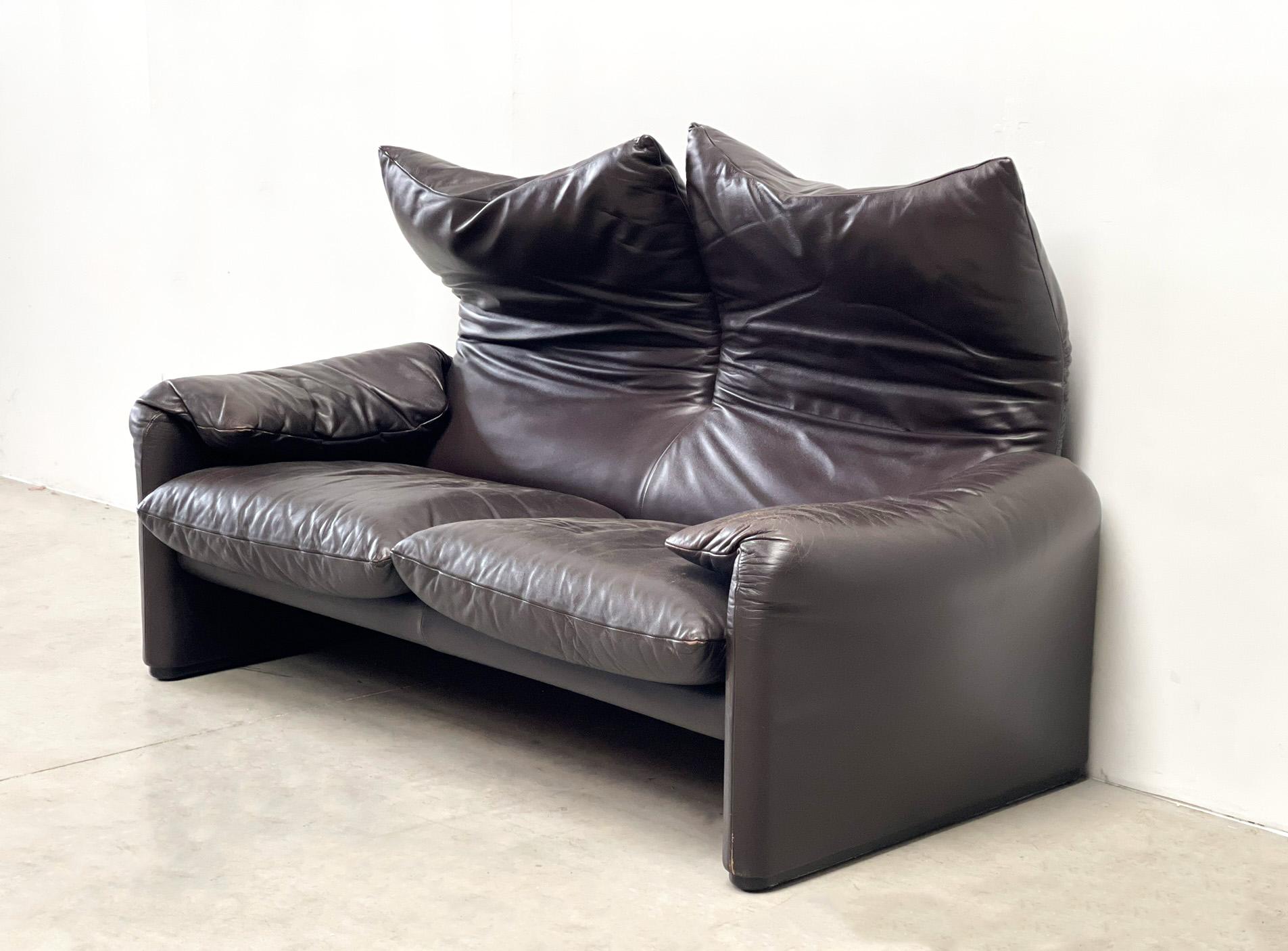 Leather Maralunga Sofa by Vico Magistretti for Cassina 1