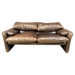 Leather Maralunga sofa by Vico Magistretti for Cassina