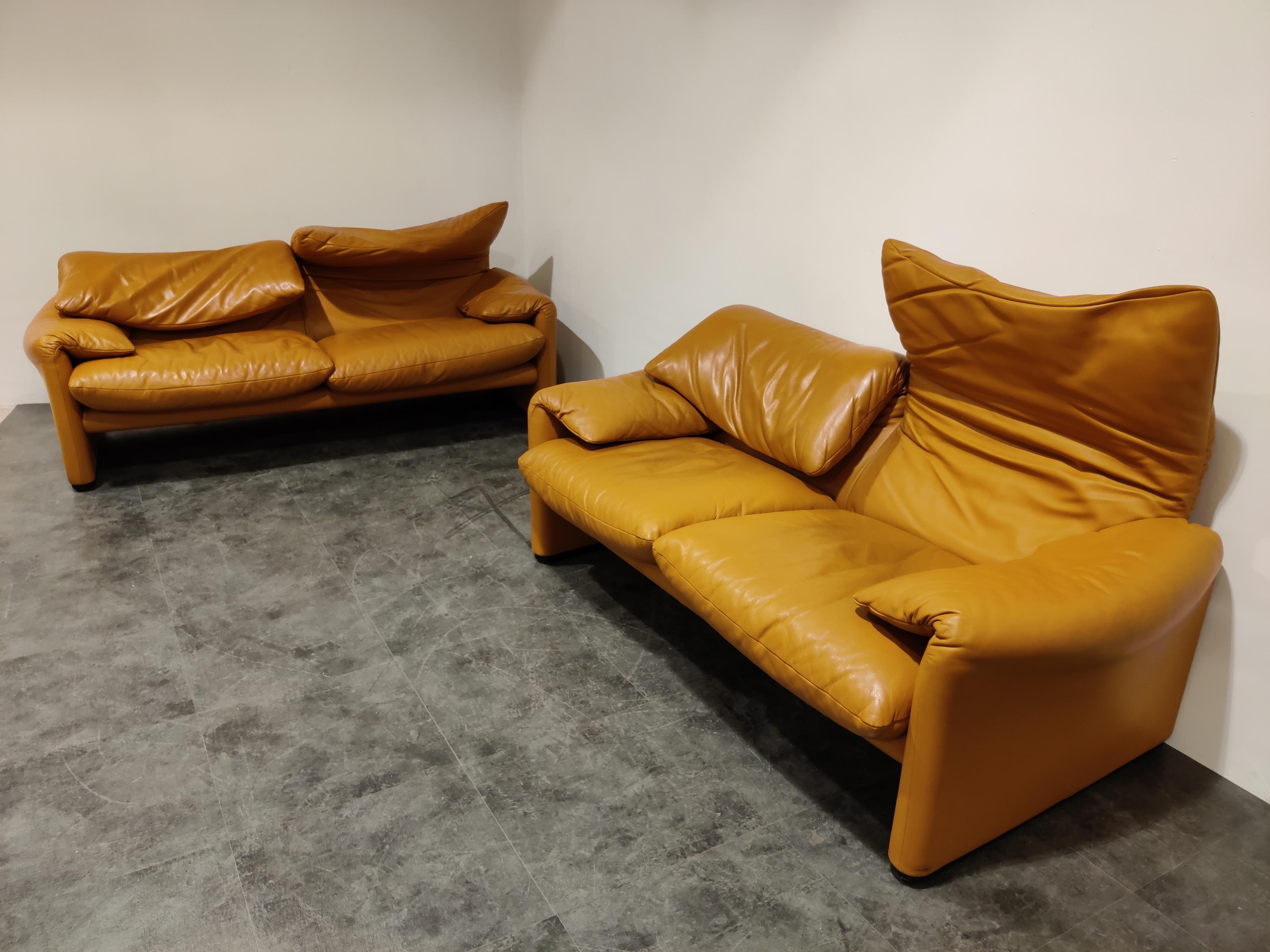 Leather Maralunga Sofa Set by Vico Magistretti for Cassina, 1973 In Good Condition In HEVERLEE, BE