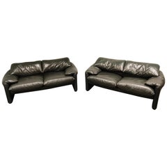 Leather Maralunga Sofa Set by Vico Magistretti for Cassina, 1973