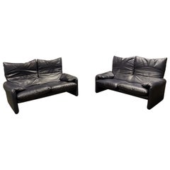 Leather Maralunga Sofa Set by Vico Magistretti for Cassina, 1990s