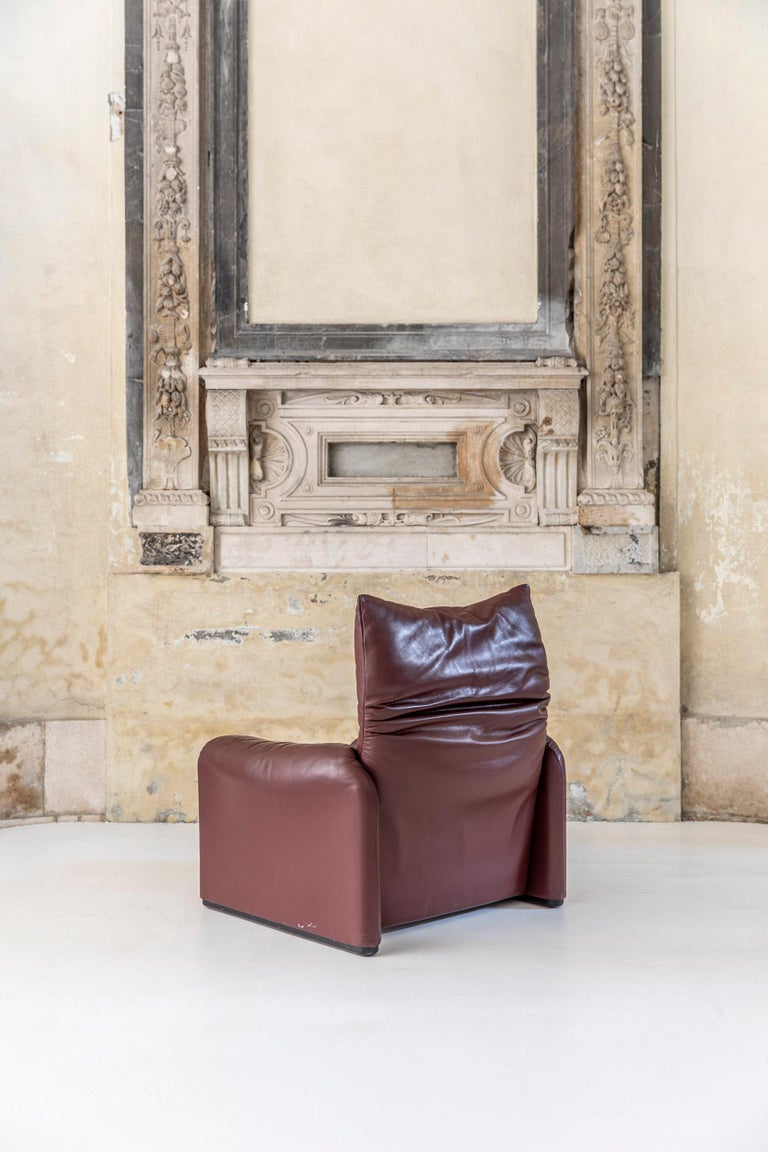 Leather Maralunga Three-Seat Sofa and Armchairs by Vico Magistretti for Cassina 11