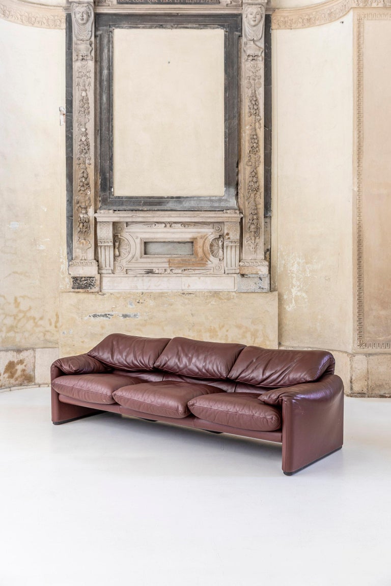 Leather Maralunga Three-Seat Sofa and Armchairs by Vico Magistretti for Cassina 1