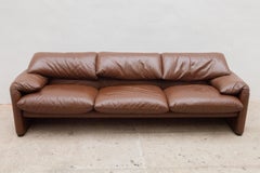 Leather "Maralunga" Three Seat Sofa by Vico Magistretti for Cassina, Italy, 1976