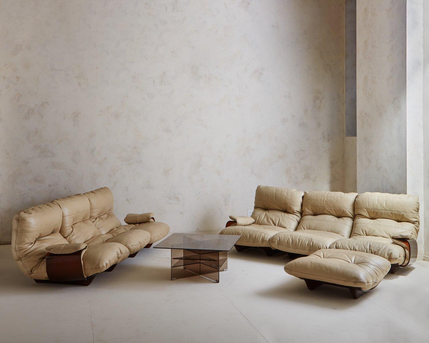 Dreisitziges Marsala-Sofa aus Leder von Michel Ducaroy für Lignet Roset, Frankreich 1970er Jahre (Moderne der Mitte des Jahrhunderts) im Angebot