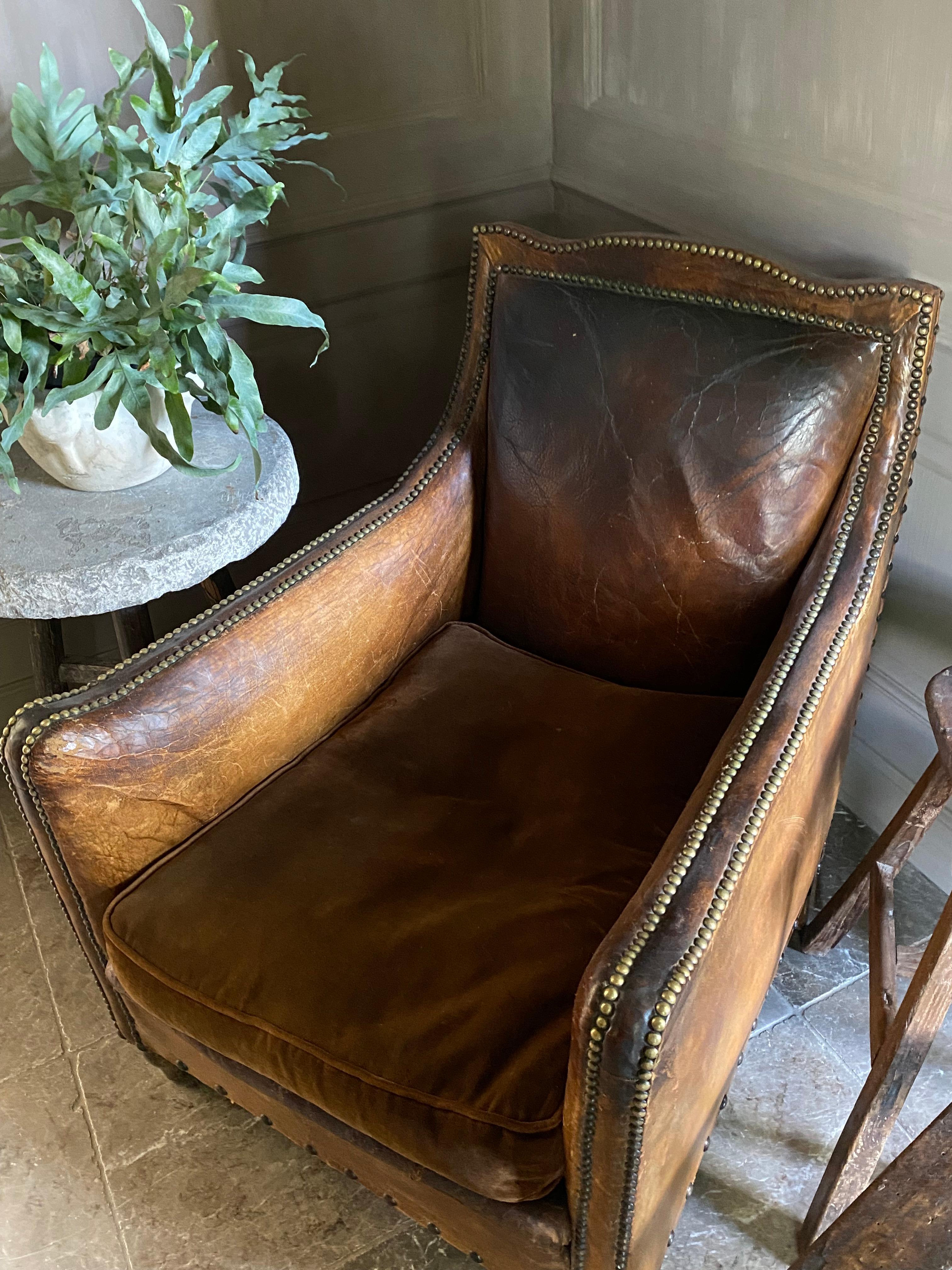 French Leather Men's Club Chair