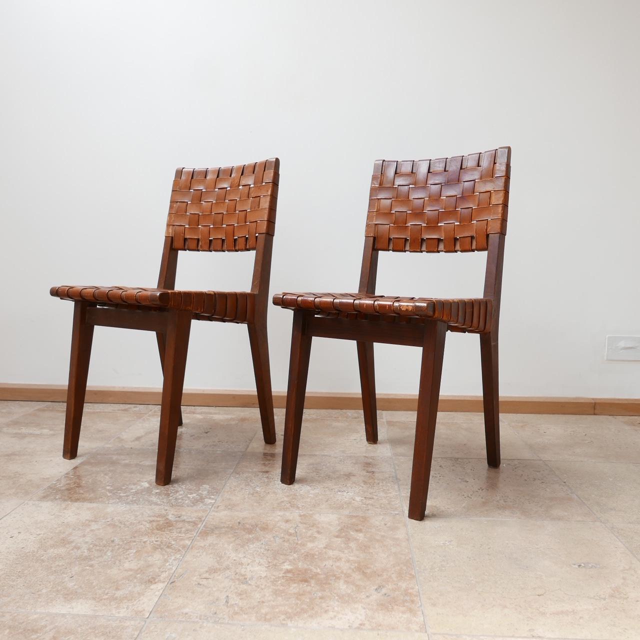 Leather Midcentury Chairs Attributed to Jens Risom In Fair Condition In London, GB