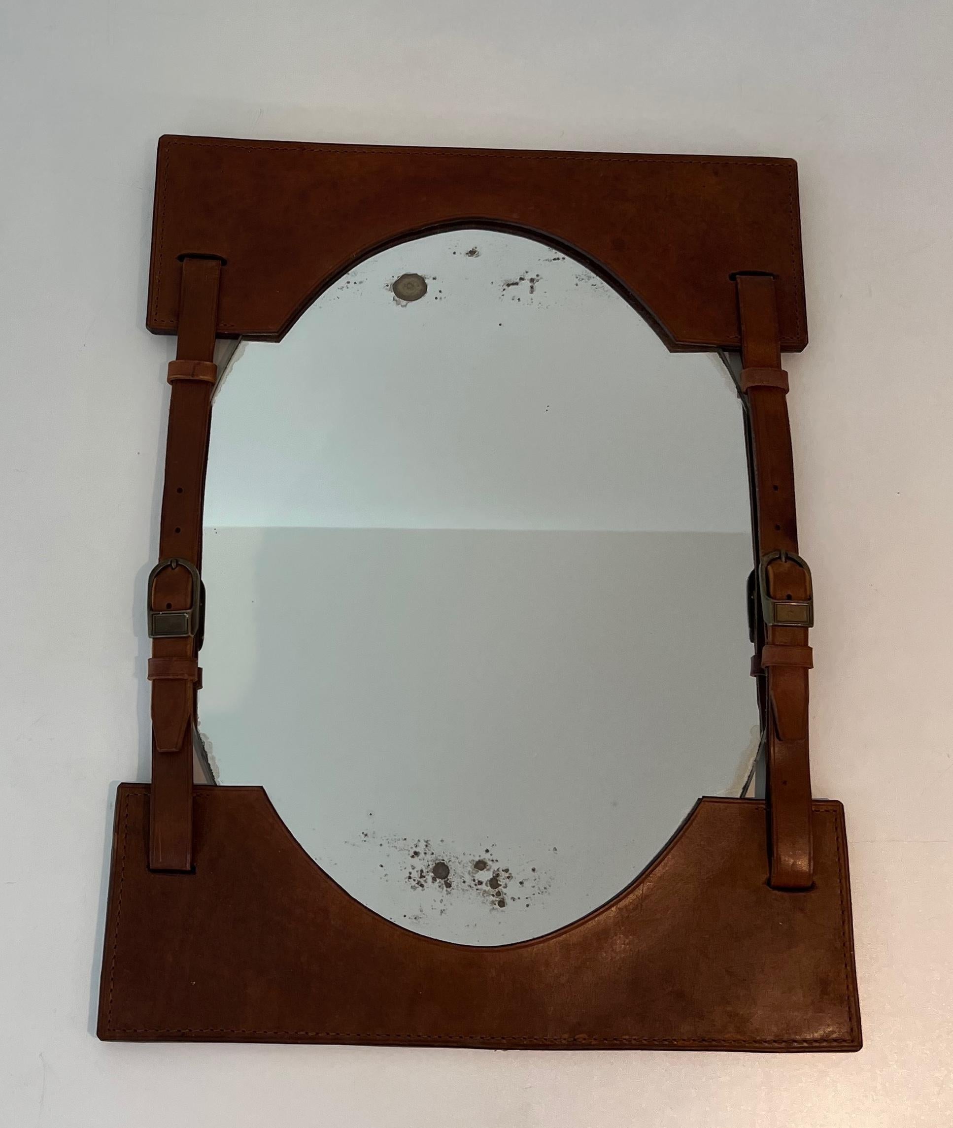Miroir en cuir dans le style de Jacques Adnet en vente 13