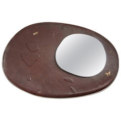 Leather Mirror with Gold, Silver and Copper Embroidery, France