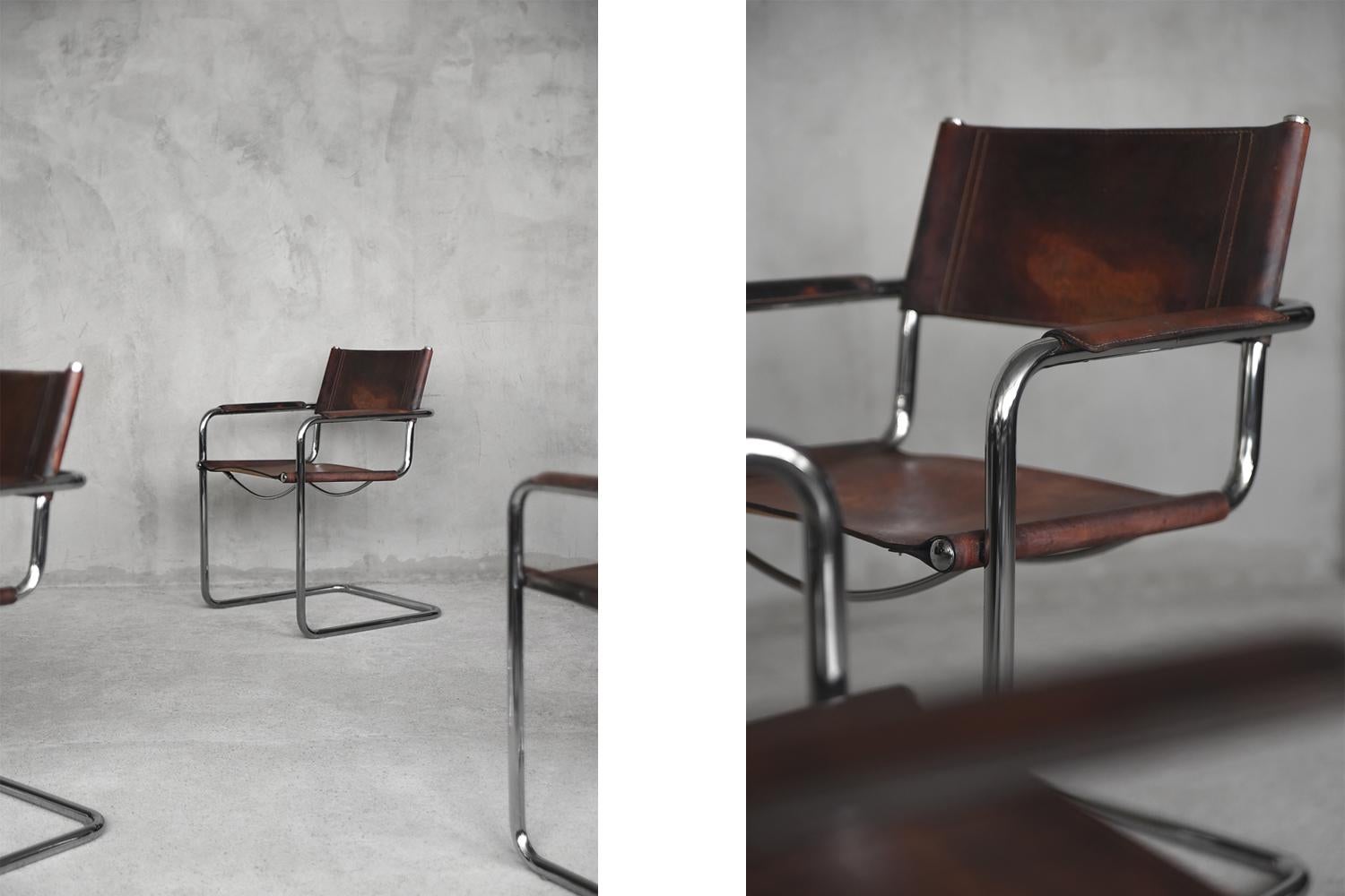Vintage Italy Leather MG5 Cantilever Bauhaus Chair by Matteo Grassi, Set of 4 7