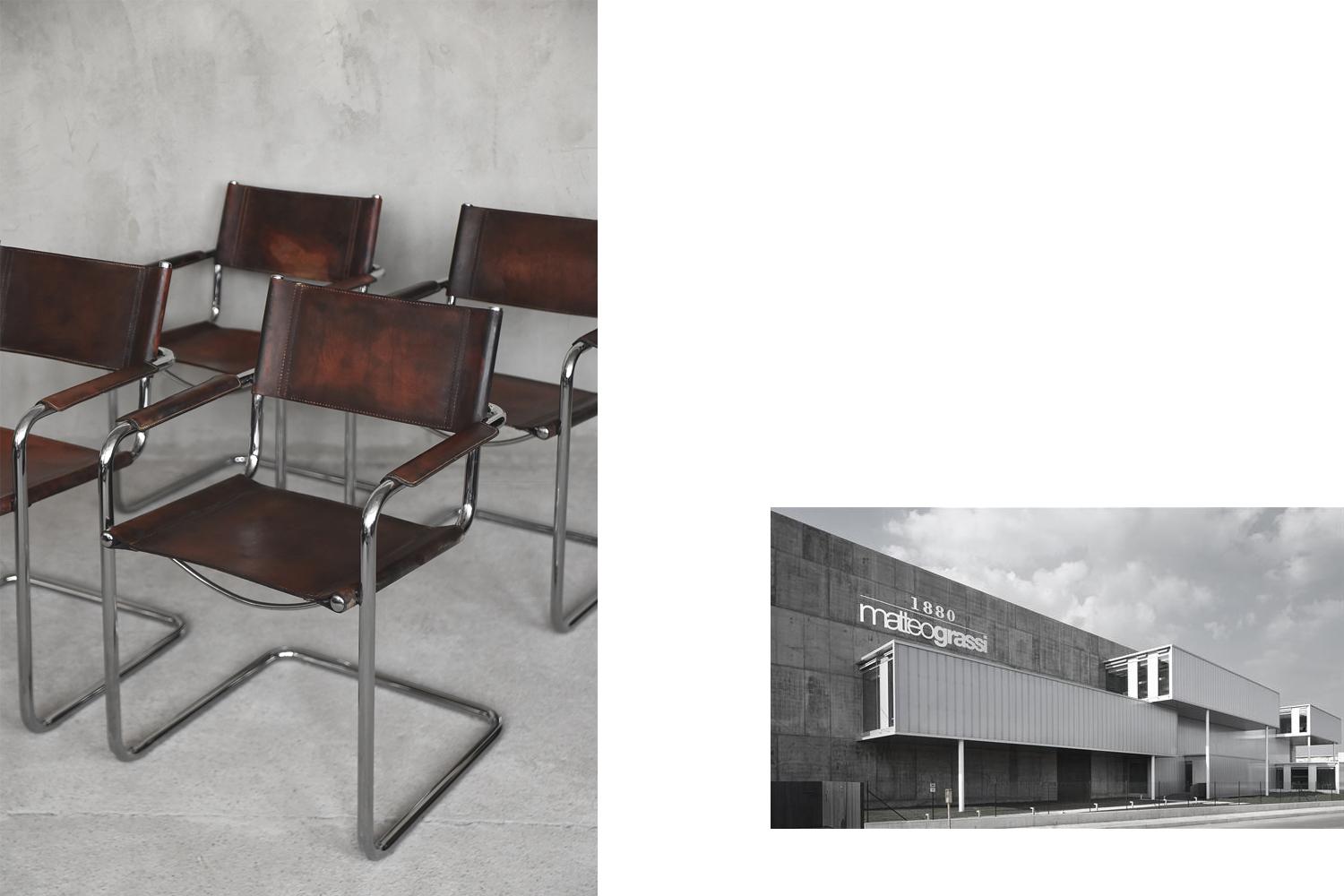Vintage Italy Leather MG5 Cantilever Bauhaus Chair by Matteo Grassi, Set of 4 8