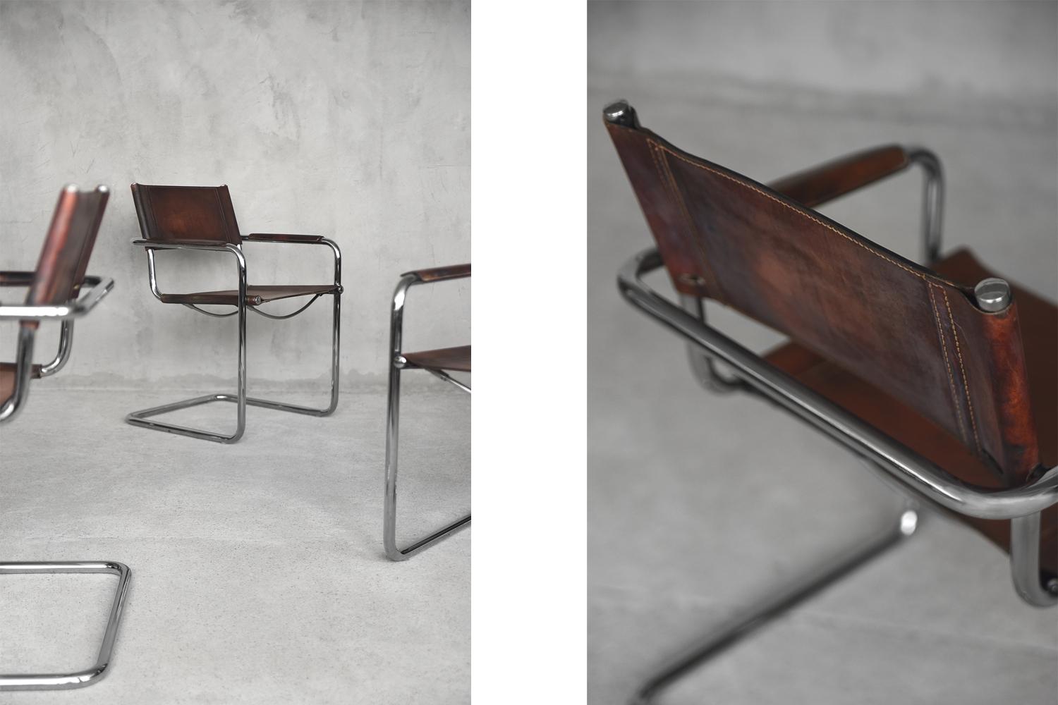 Vintage Italy Leather MG5 Cantilever Bauhaus Chair by Matteo Grassi, Set of 4 10