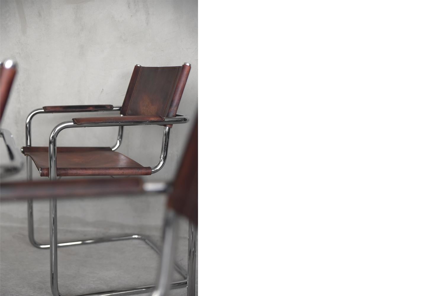Vintage Italy Leather MG5 Cantilever Bauhaus Chair by Matteo Grassi, Set of 4 11