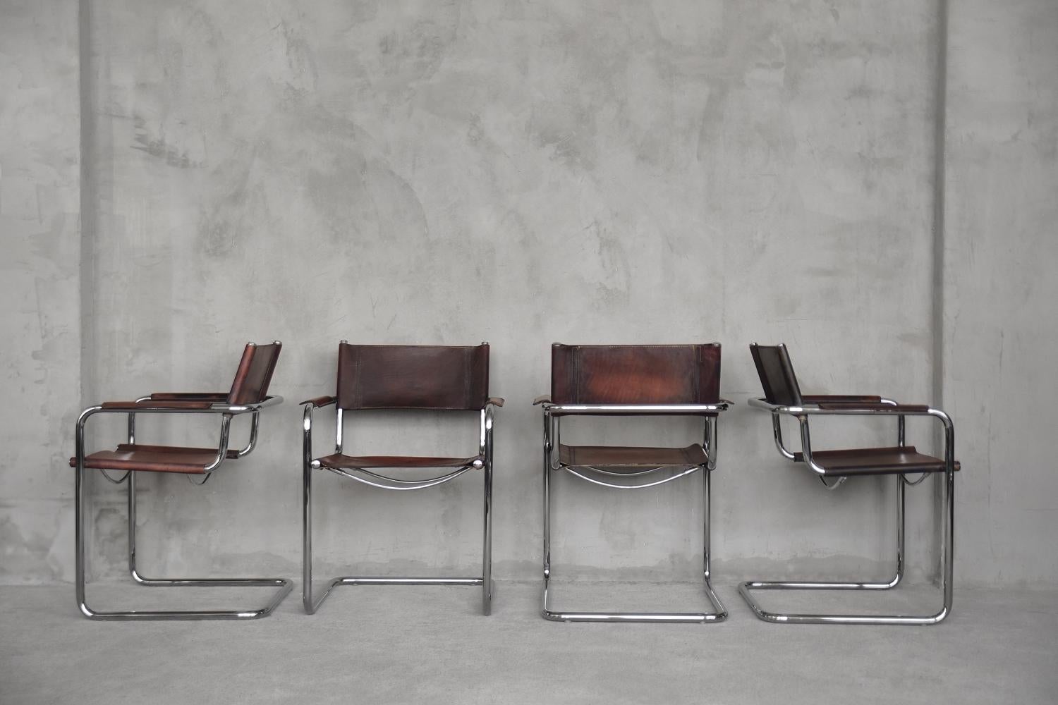 Ledermodell MG5 Freischwingende Beistellstühle von Centro Studi für Matteo Grassi, 1960 (Bauhaus)