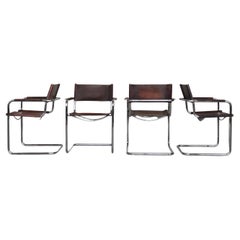 Vintage Italy Leather MG5 Cantilever Bauhaus Chair by Matteo Grassi, Set of 4