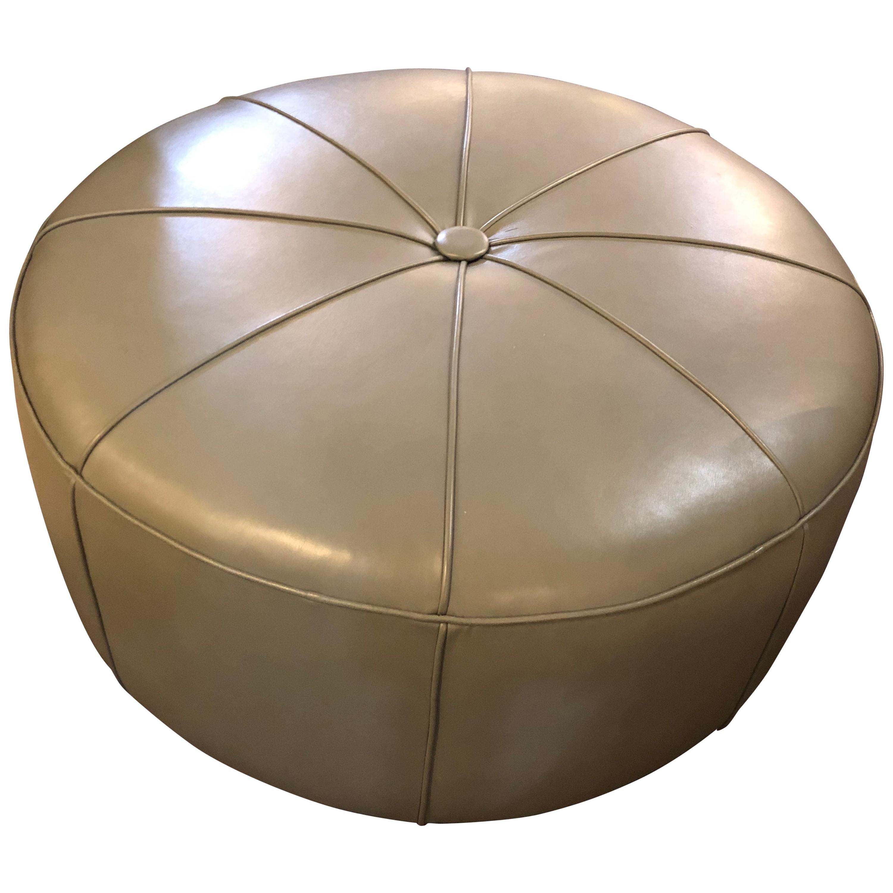 Leather Modern Mint Ottoman or Poof in Pie Form