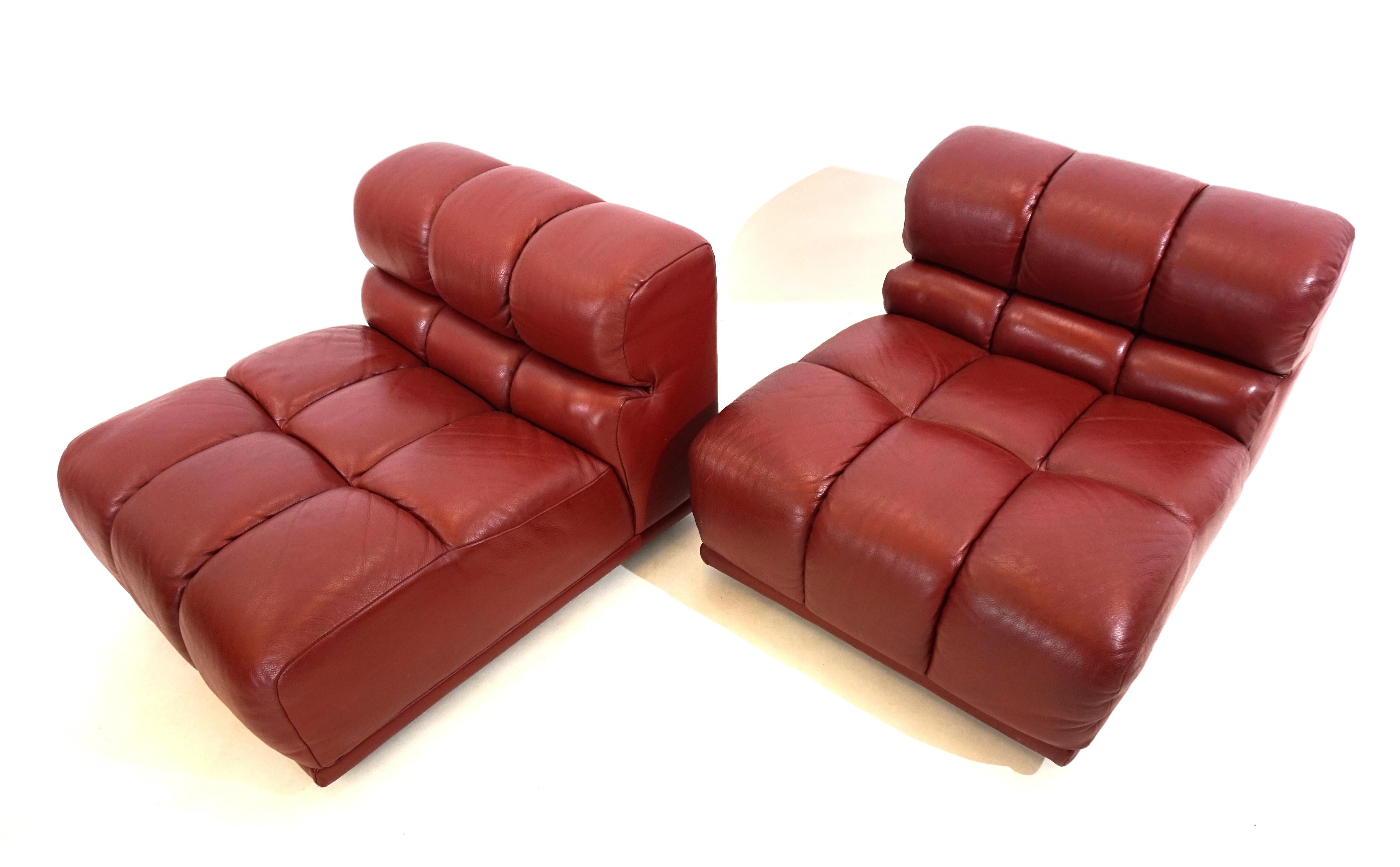 Leather modular armchair set of 2 Italy 70s For Sale 11