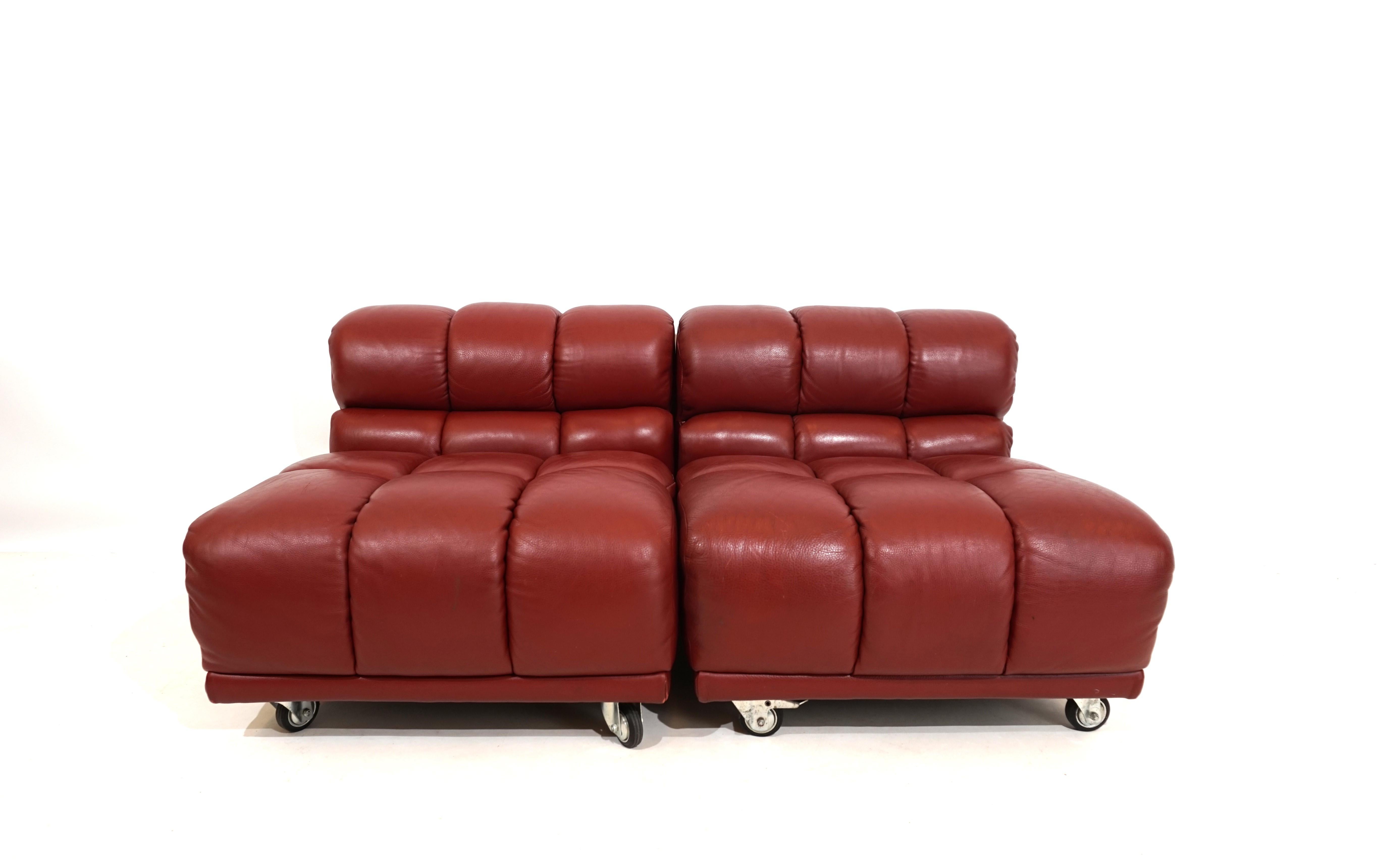 Mid-Century Modern Leather modular armchair set of 2 Italy 70s