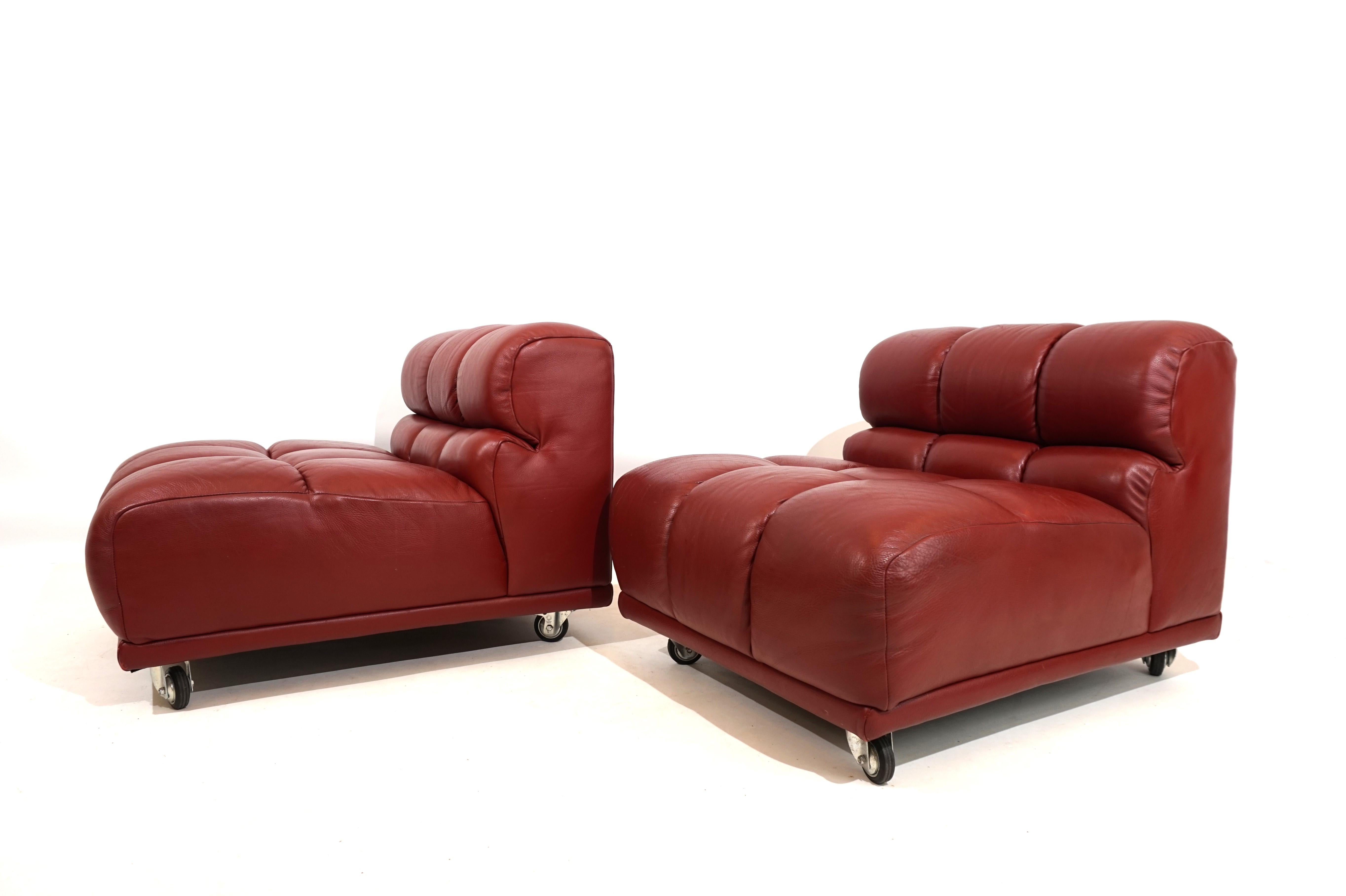 Italian Leather modular armchair set of 2 Italy 70s