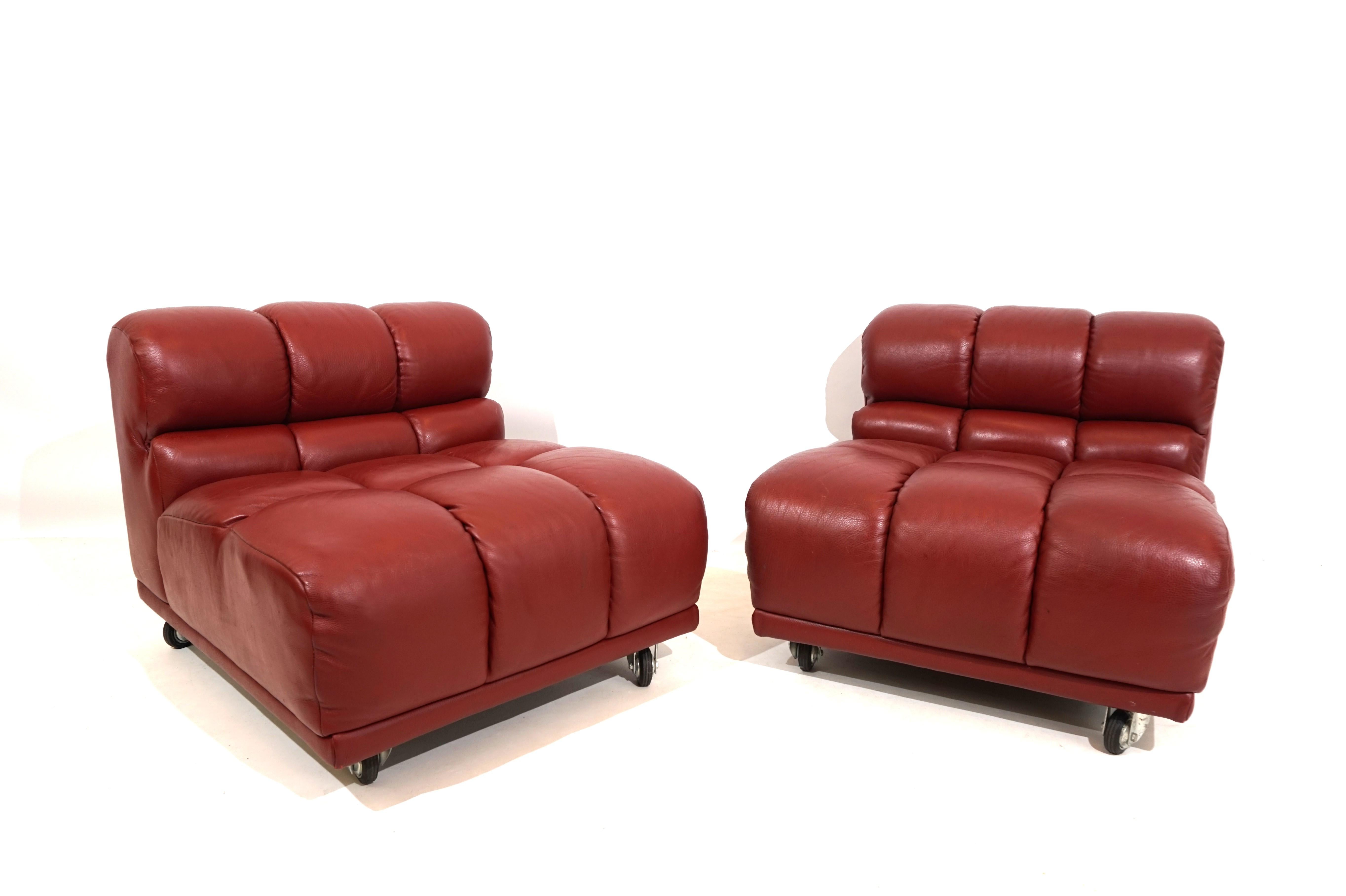 Leather modular armchair set of 2 Italy 70s 1