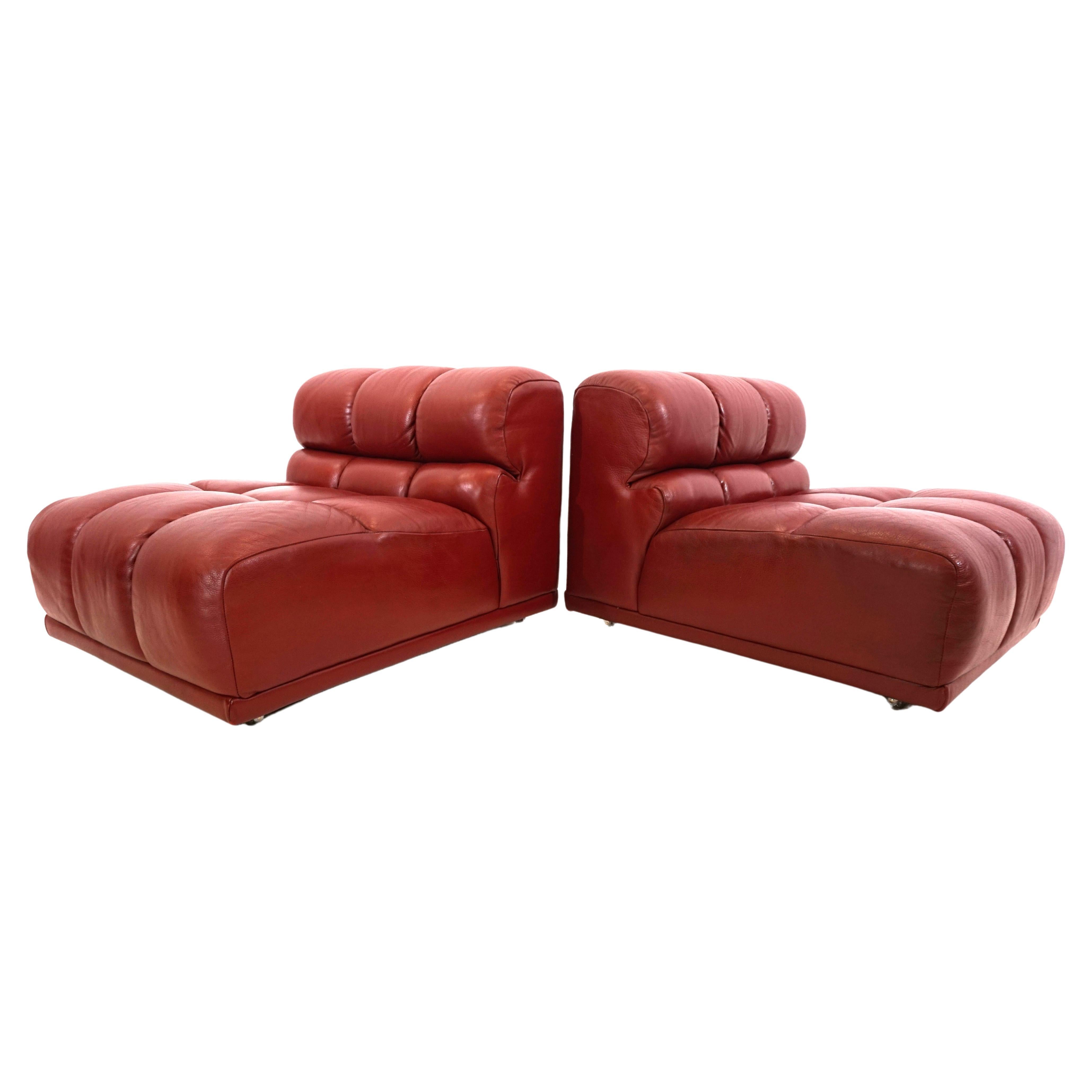 Leather modular armchair set of 2 Italy 70s For Sale