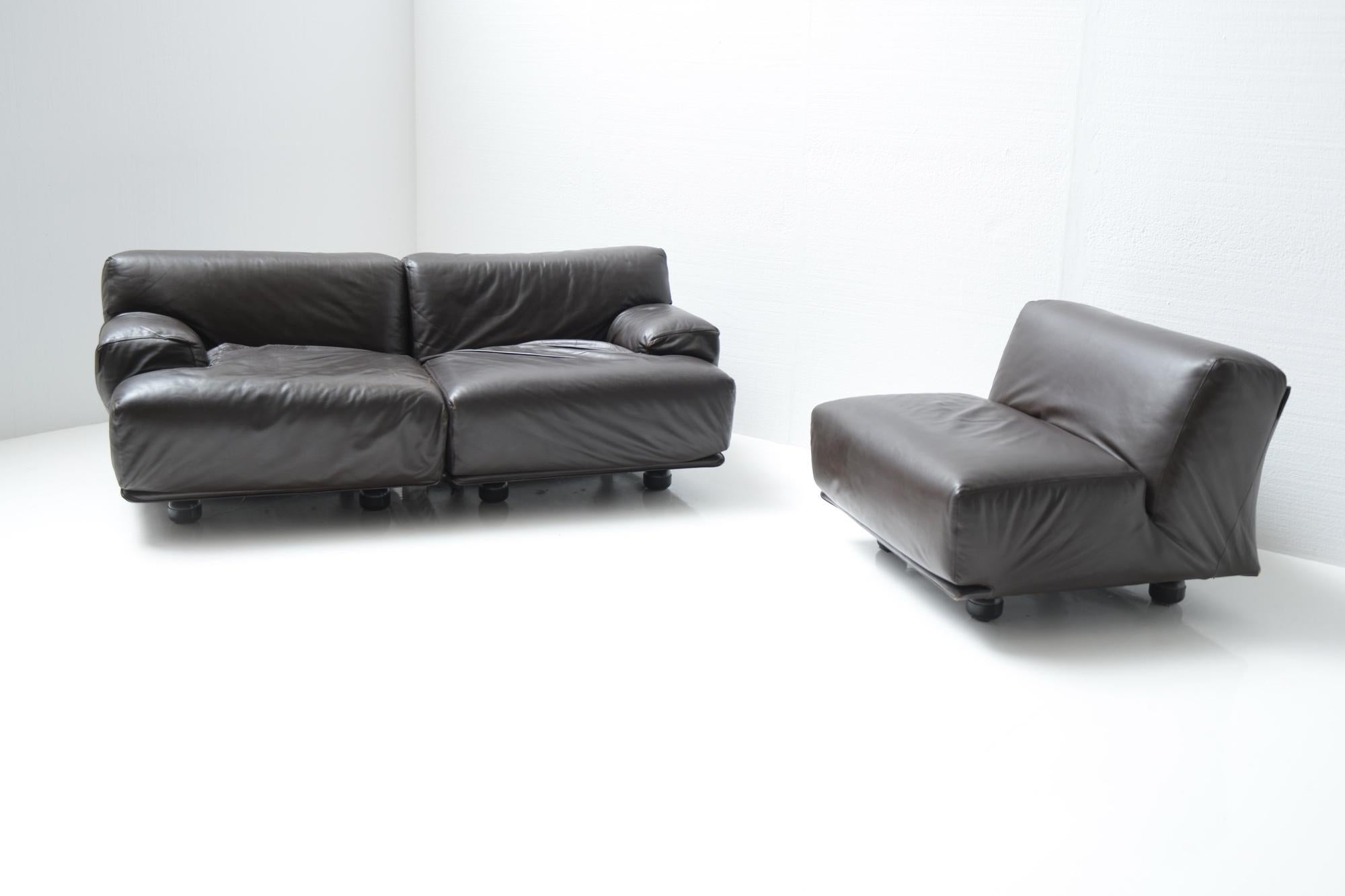 Leather Modular Fiandra Sofa by Vico Magistretti for Cassina, Italy For Sale 1