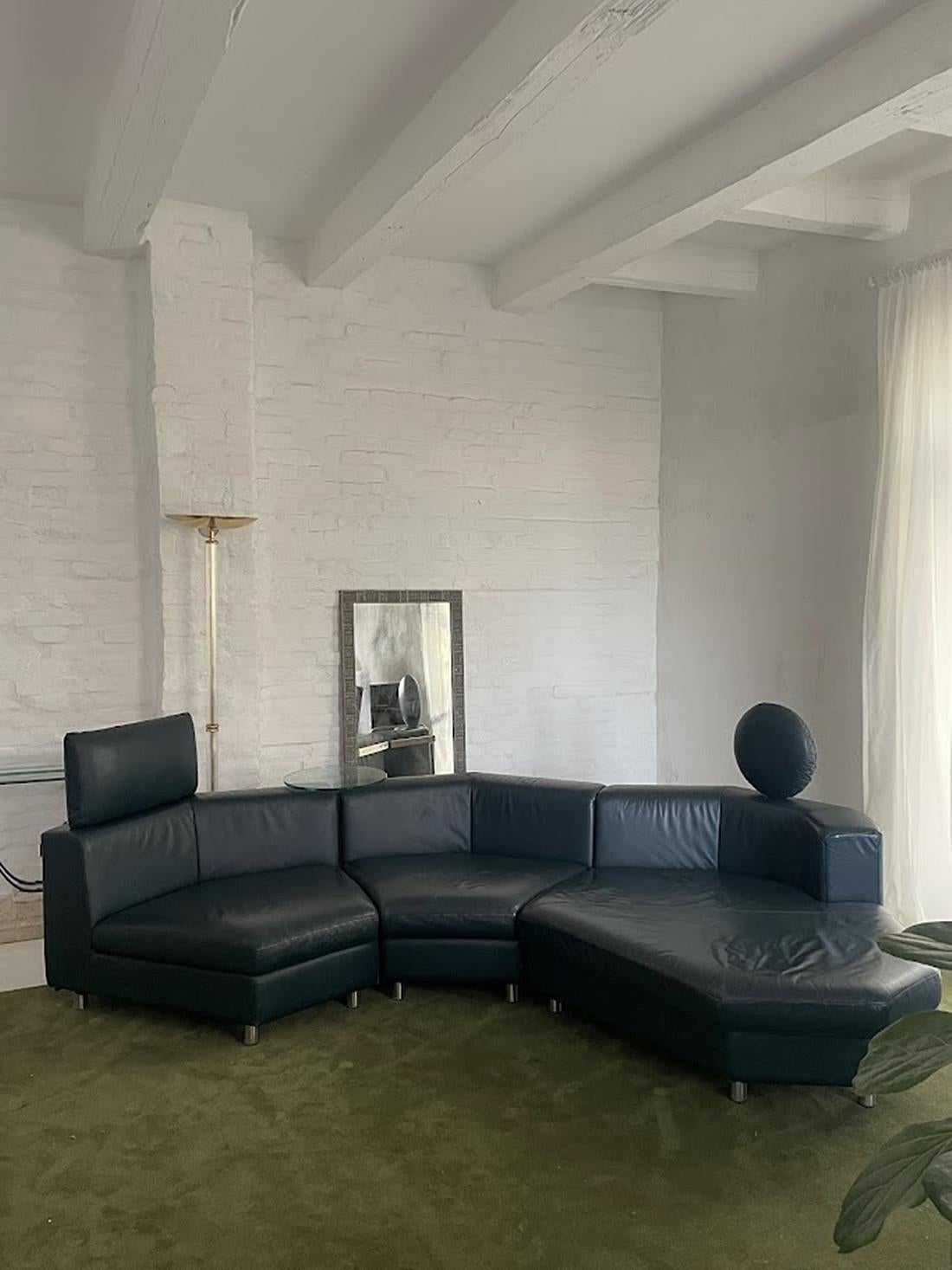 Mid-Century Modern Leather Modular Sofa Set by Rolf Benz 1990s For Sale