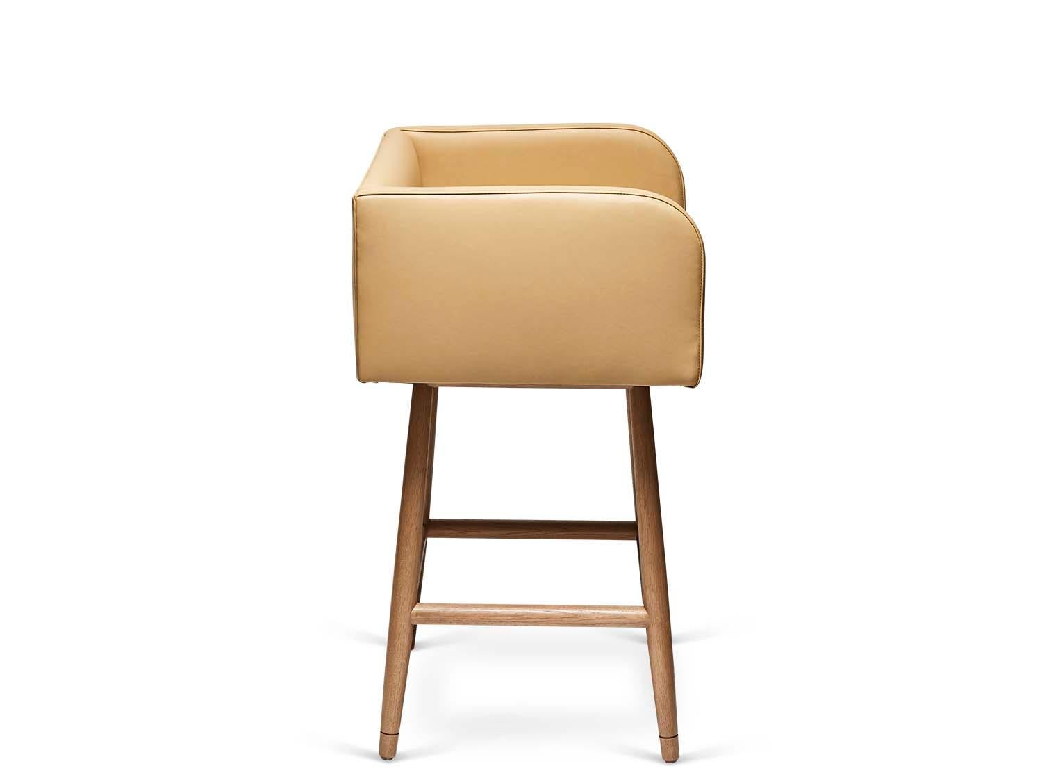 Mid-Century Modern Leather Moreno Barstool with Swivel by Lawson-Fenning