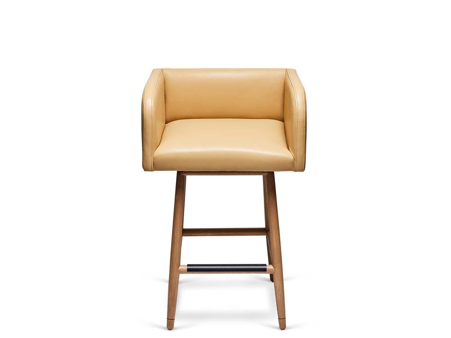 Contemporary Leather Moreno Barstool with Swivel by Lawson-Fenning