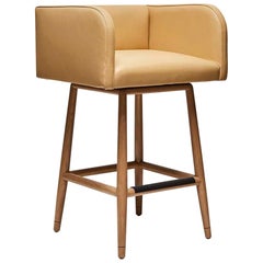 Lawson-Fenning Moreno Tabouret de bar pivotant, cuir et Oak, tabouret de bar moderne