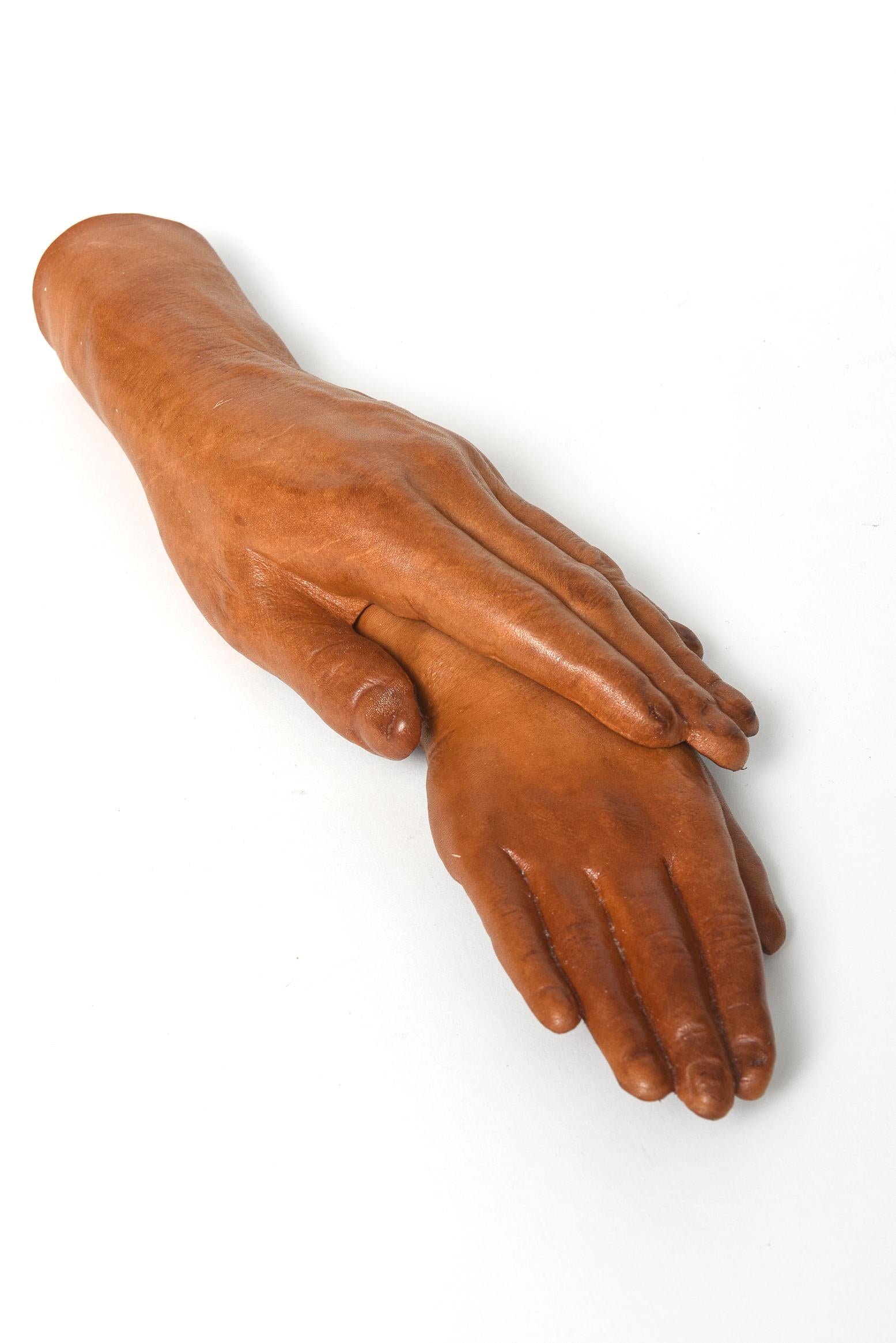 Late 20th Century Leather Mother and Child Hands Sculpture by Marcia Lloyd For Sale