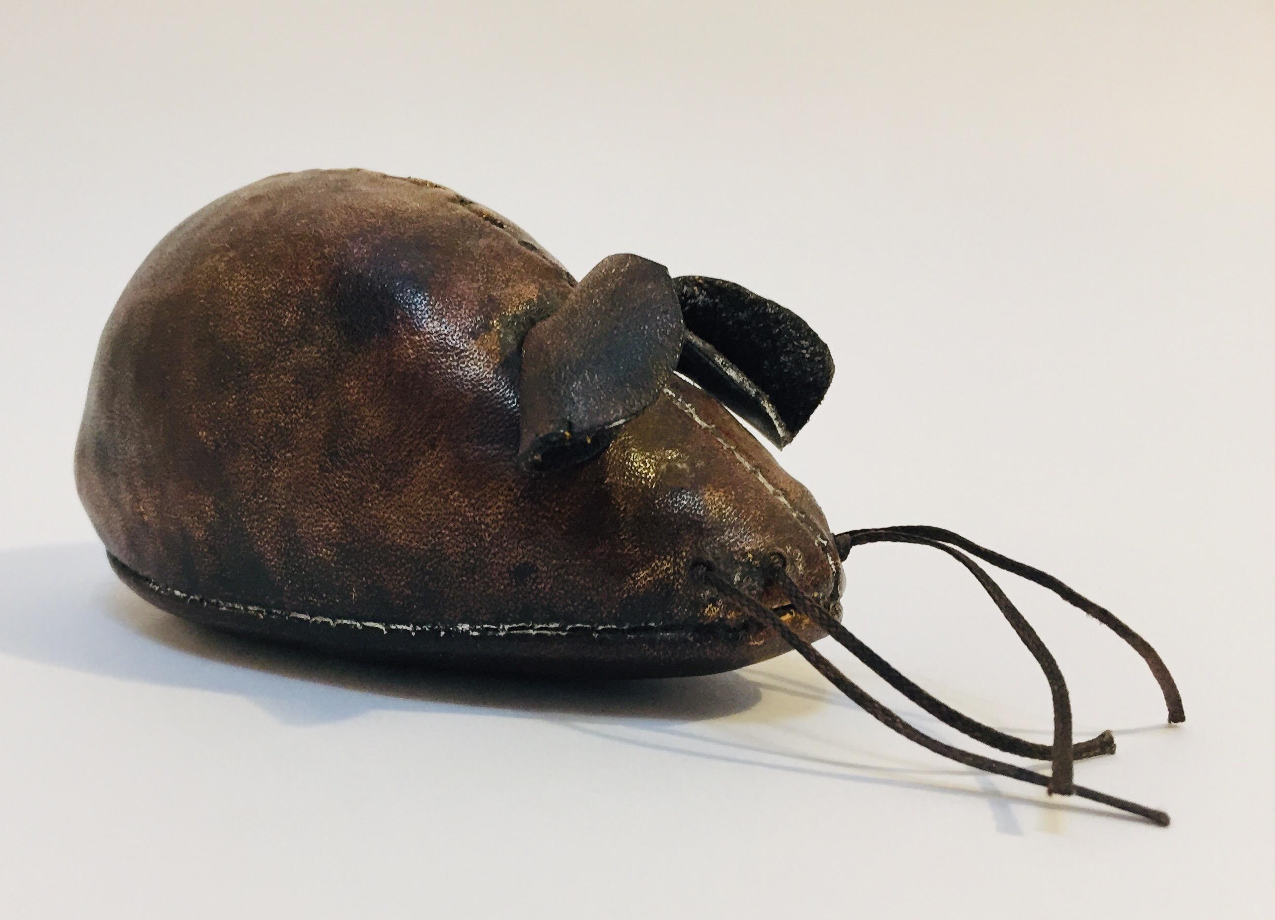 Leather Mouse Paper Weight Toy by Dimitri Omersa for Abercrombie & Fitch, 1960s In Distressed Condition In North Hollywood, CA