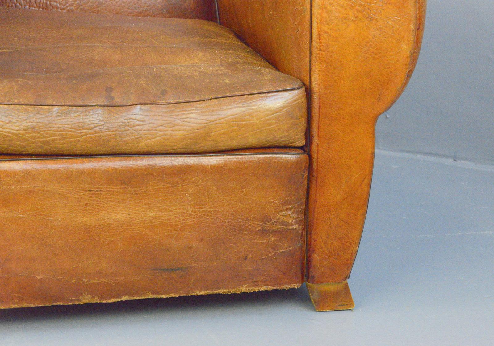 French Leather Moustache Back Armchair, circa 1930s