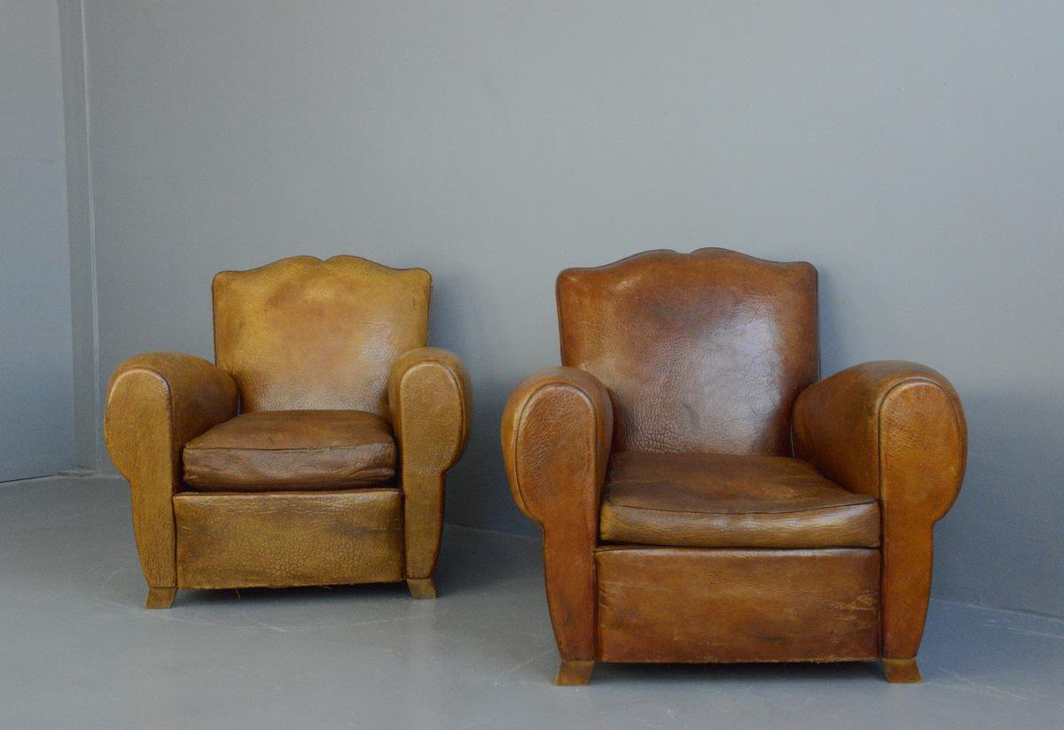 Leather Moustache Back Armchairs, circa 1930s 1