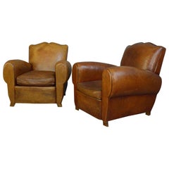 Leather Moustache Back Armchairs, circa 1930s
