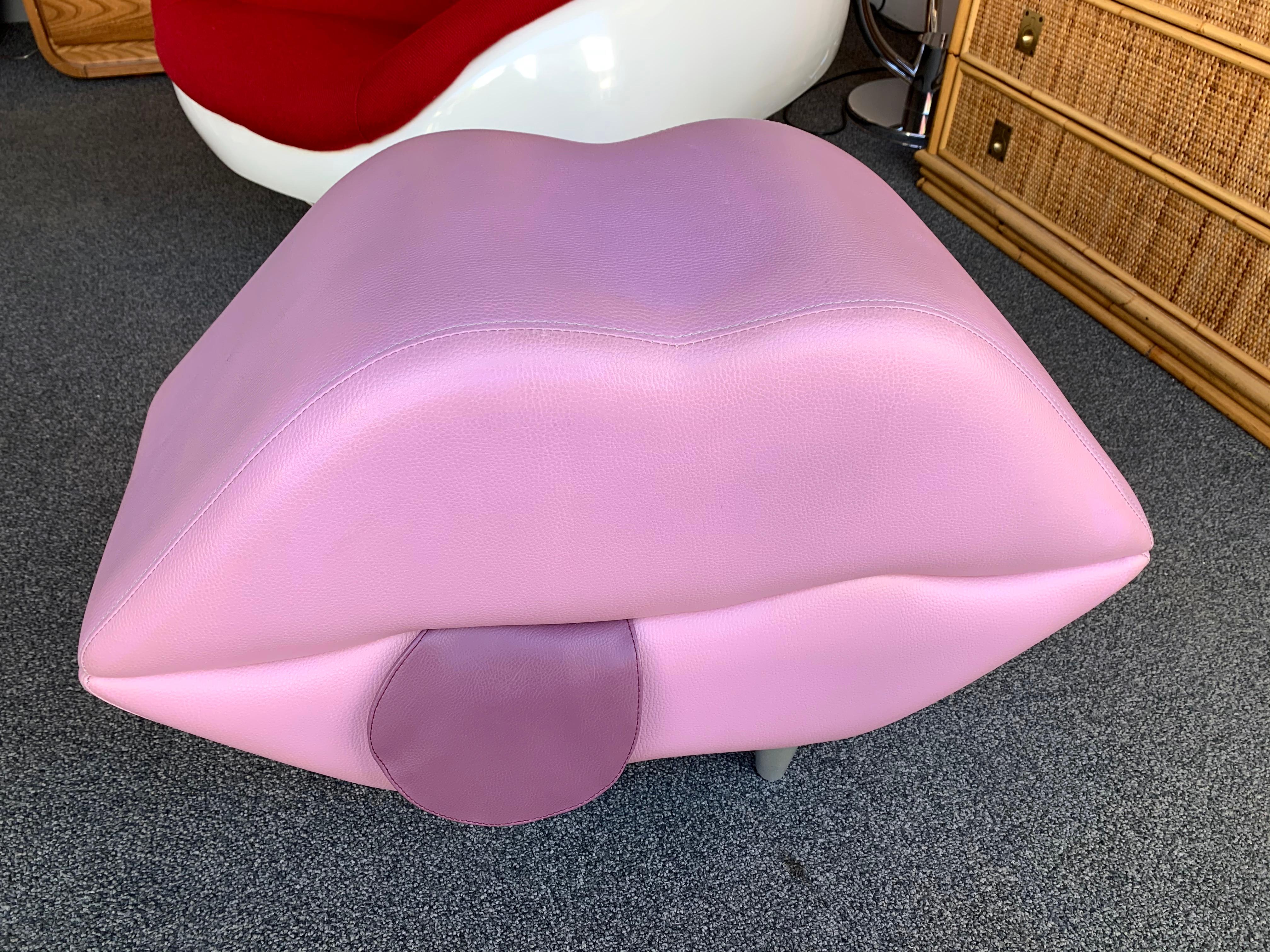 Space Age Leather Mouth Pouf Stool, Italy, 1990s