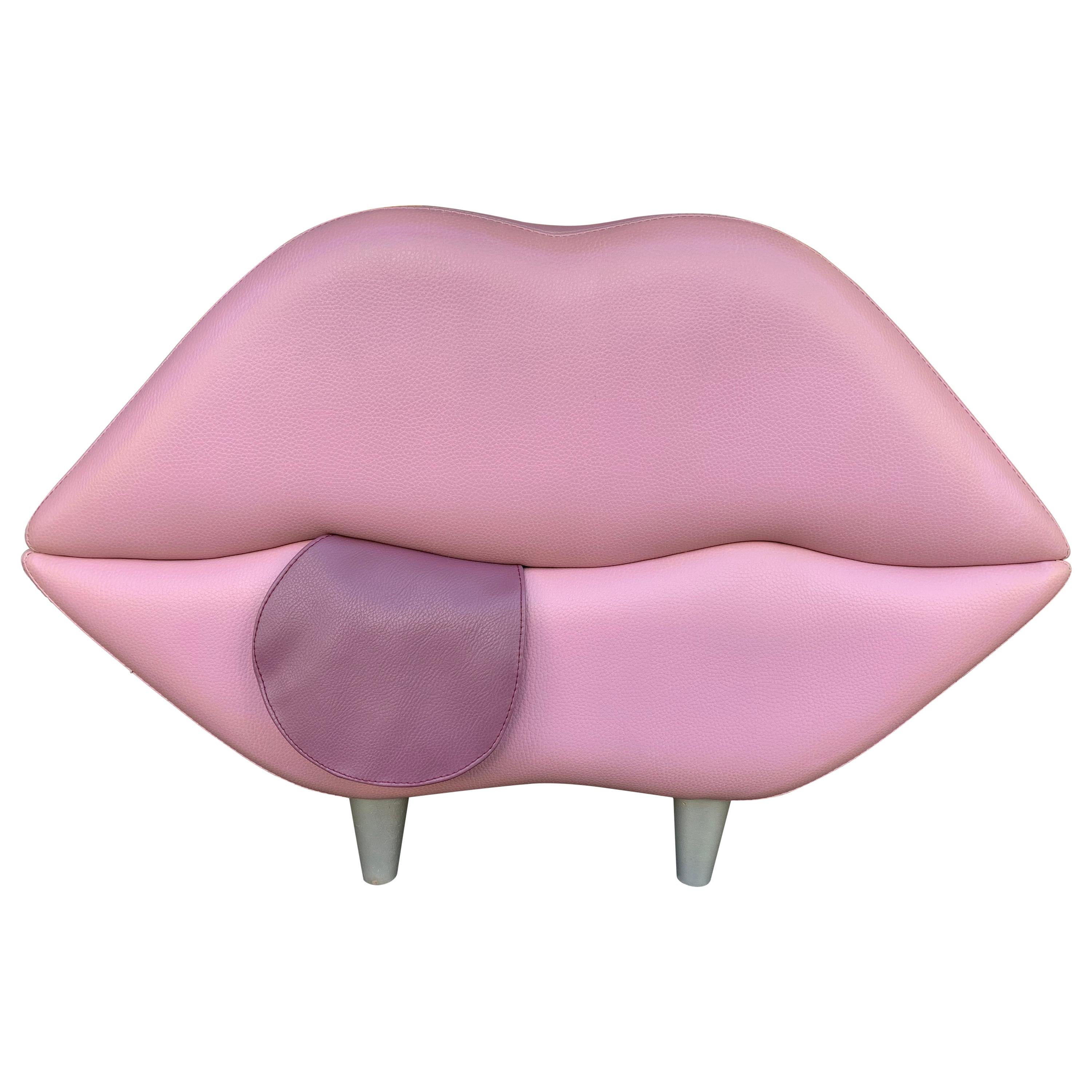 Leather Mouth Pouf Stool, Italy, 1990s