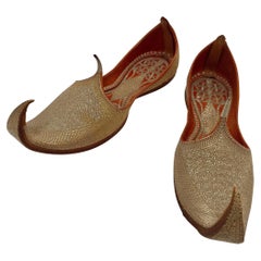 Leather Mughal Moorish Shoes with Gold Embroidered