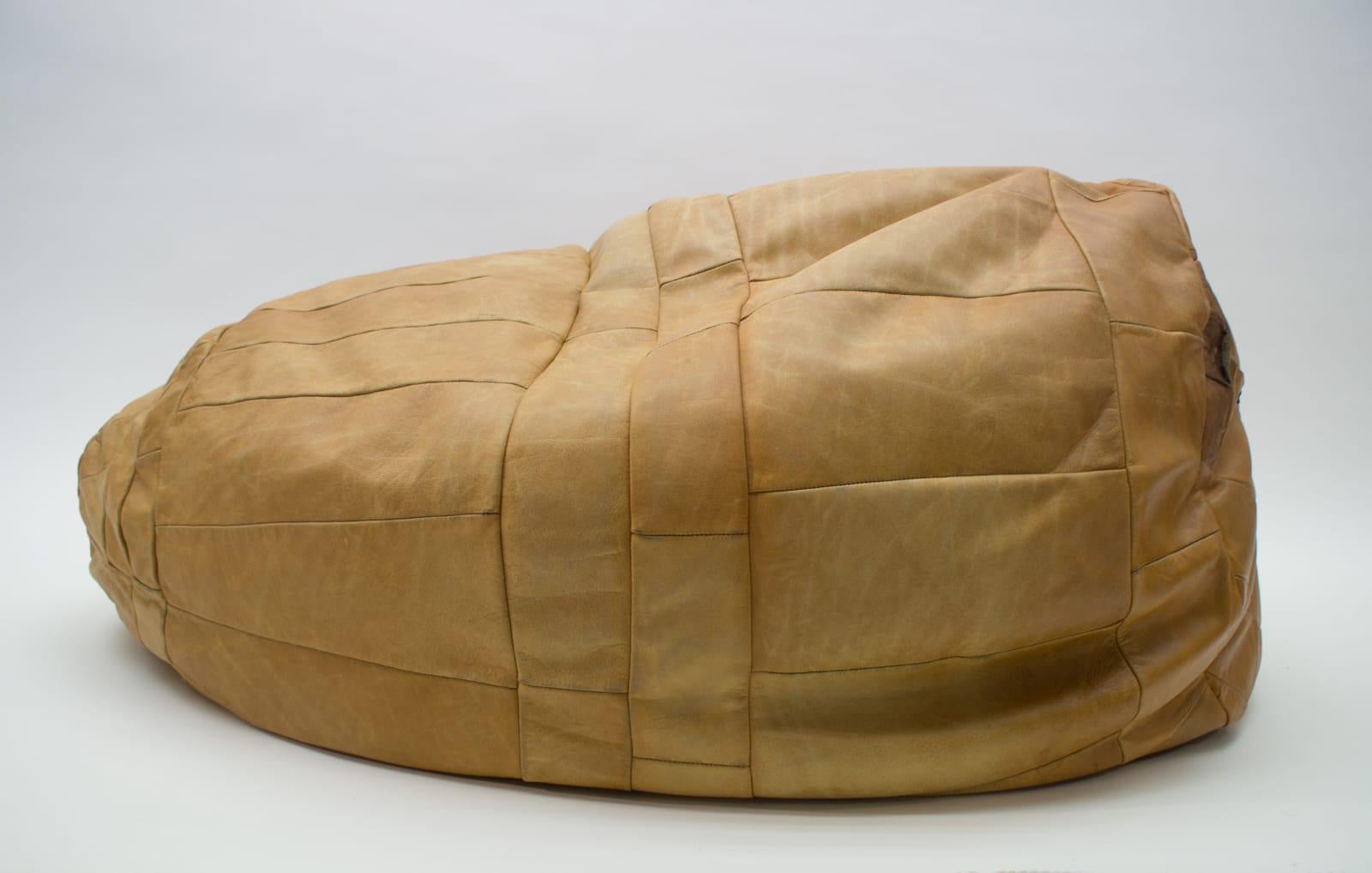 Mid-Century Modern Cognac Leather Patchwork Bean Bag from De Sede, Switzerland, 1960s