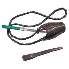 Leather Neckwear with Malachite Knife in Custom Pouch